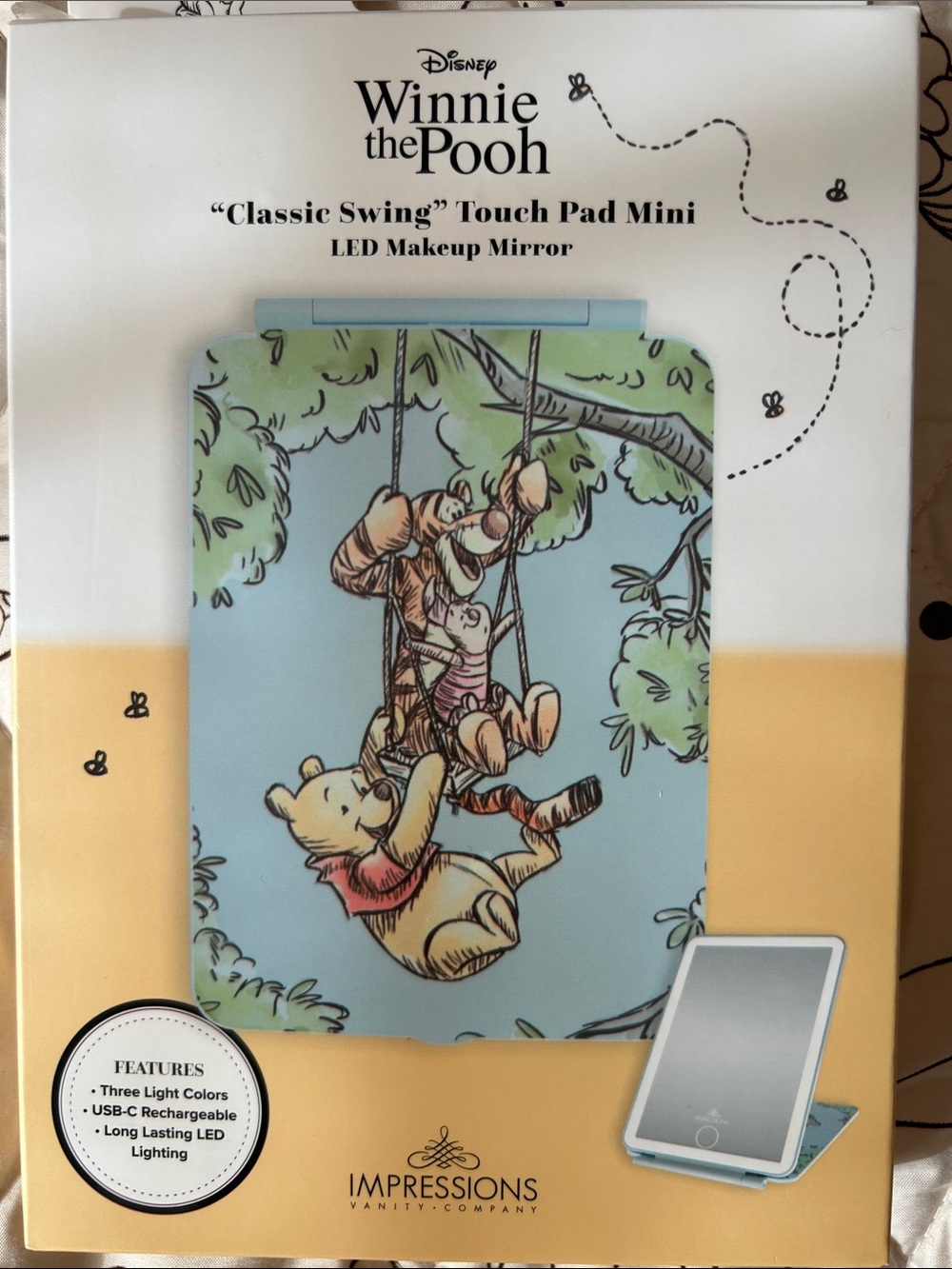 Winnie the Pooh Light Blue Touch Pad Mini LED Makeup Mirror